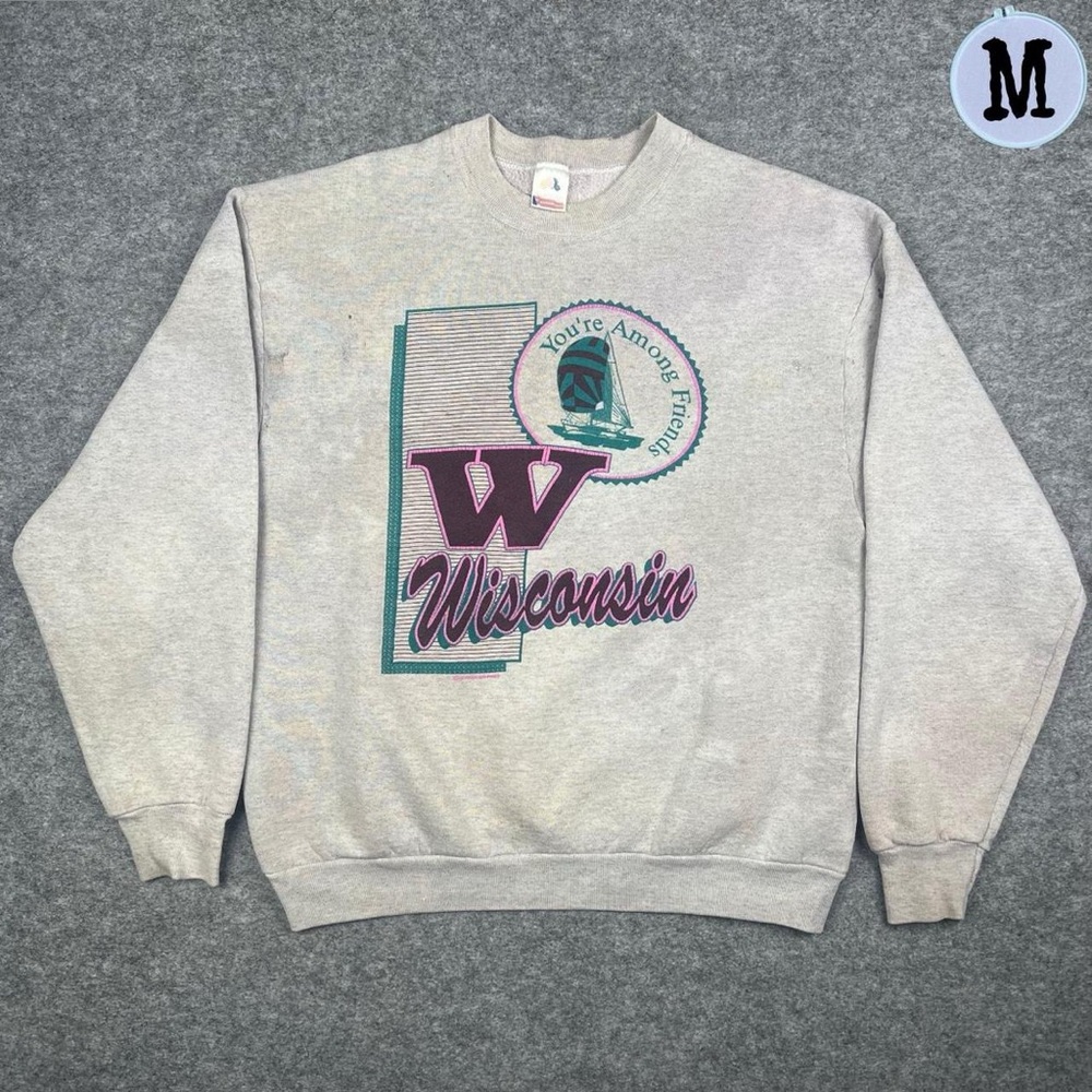 Vintage 90’s Distressed Wisconsin You’re Among Friends Crewneck Sweatshirt